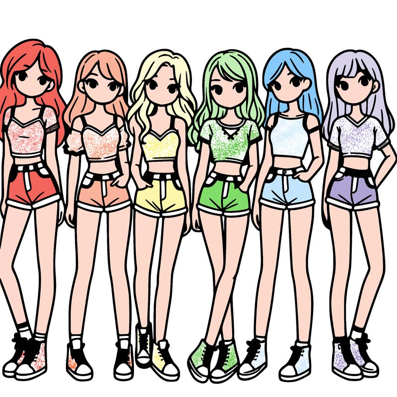 a group of girls wearing crop tops and shorts