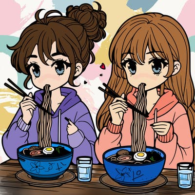 girls eating ramen