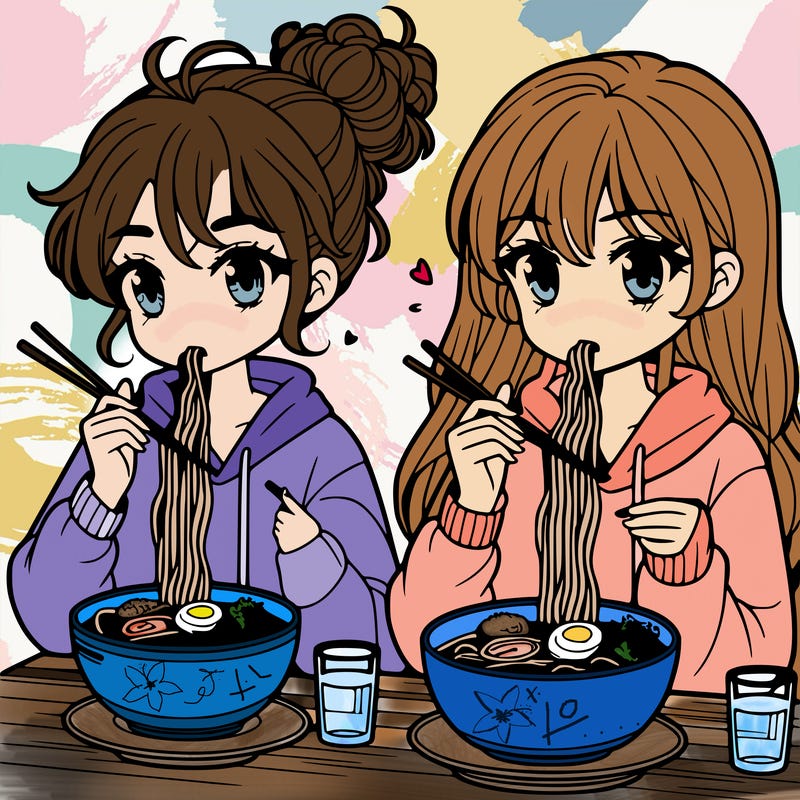 girls eating ramen