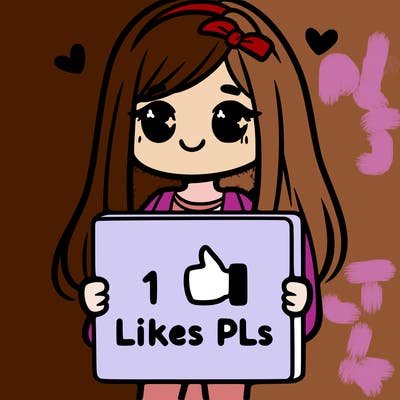 girl holding a sign saying 10 likes pls