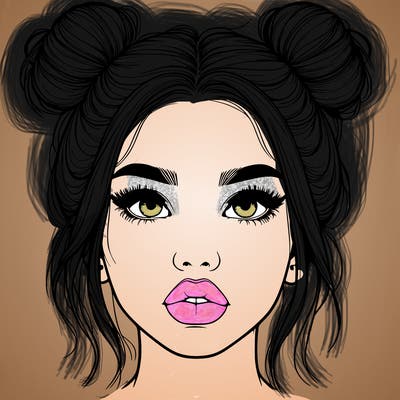 realistic girl with two buns on her hair and lips