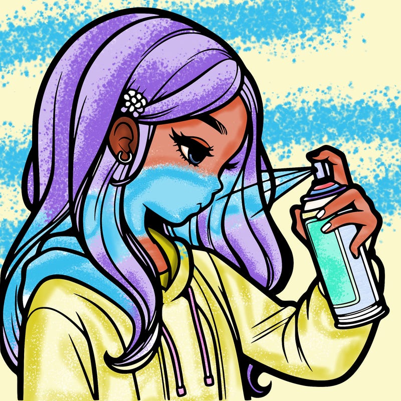 a realistic girl spray painting