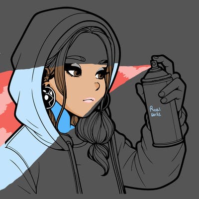 a realistic girl, spray painting