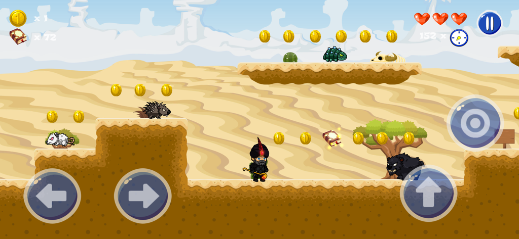 Wizard's World - A wizard character navigating a desert themed level in a 2D jump and run platformer game