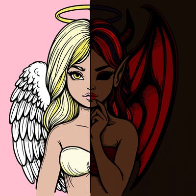 realistic angel half demon