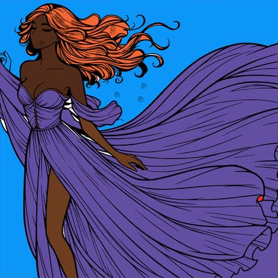 realistic woman in dress flowing the the wind