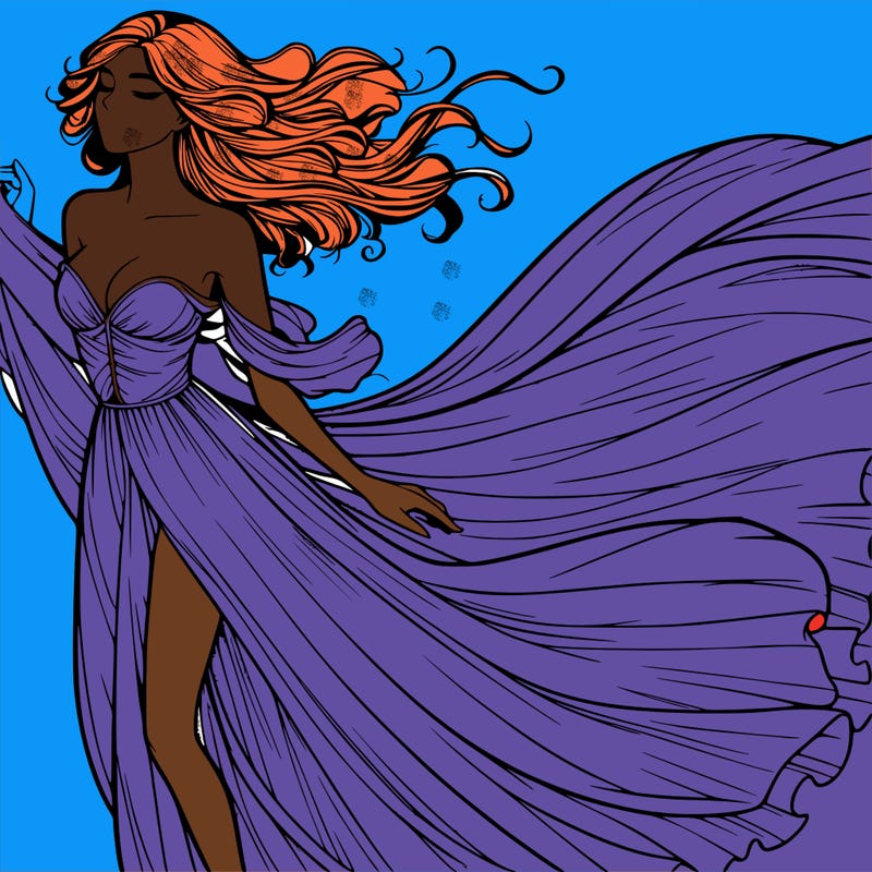 realistic woman in dress flowing the the wind