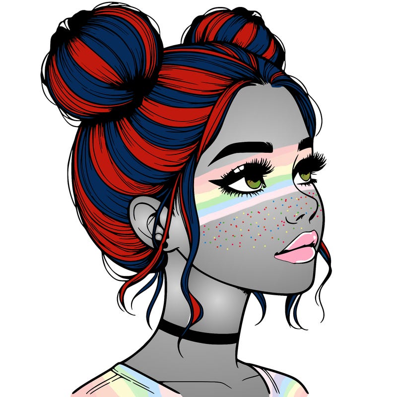 realistic girl with buns on the top of her head