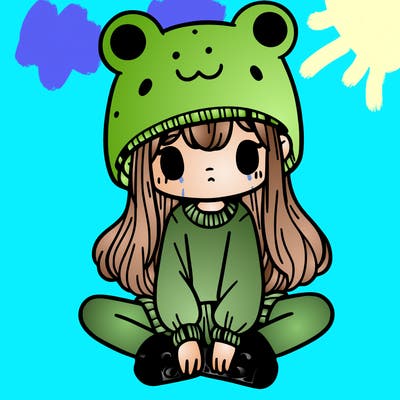 a girl wearing a frog hat and some frog socks