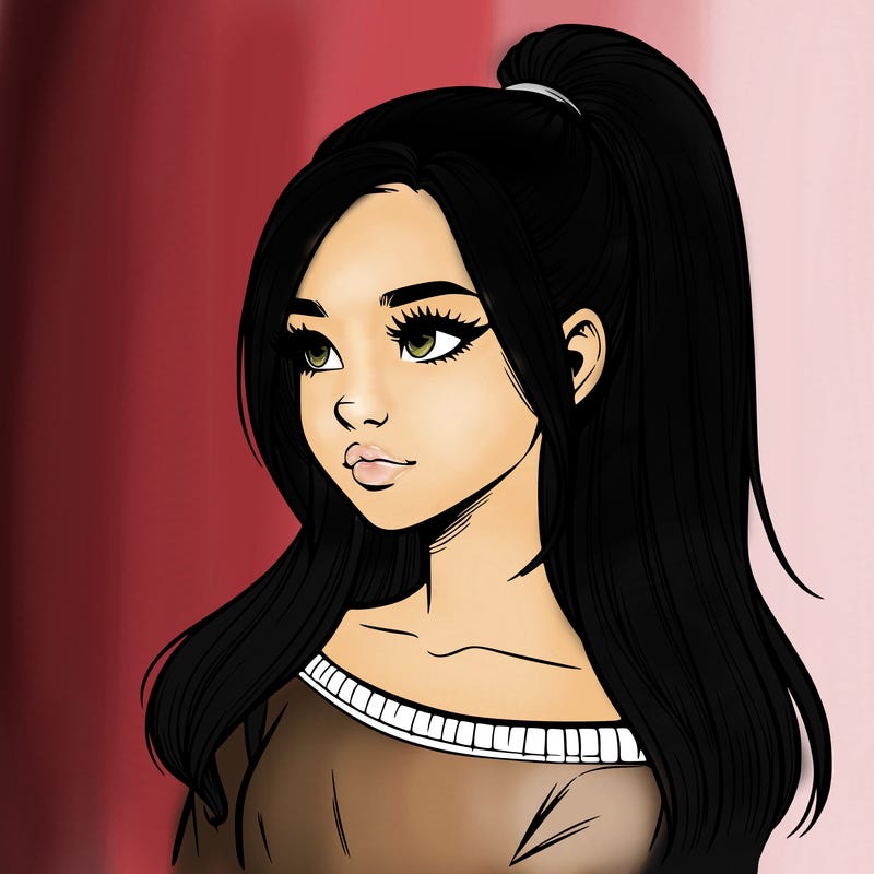 realistic girl with a high ponytail