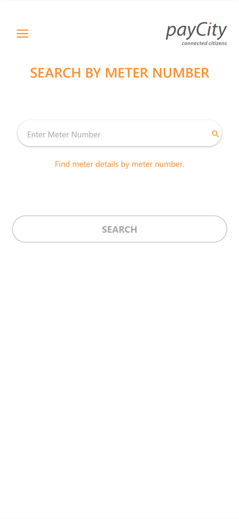 payCity - payCity mobile App-Oberfläche zur Suche nach kommunalen Zählernummern für Versorgungsleistungen.