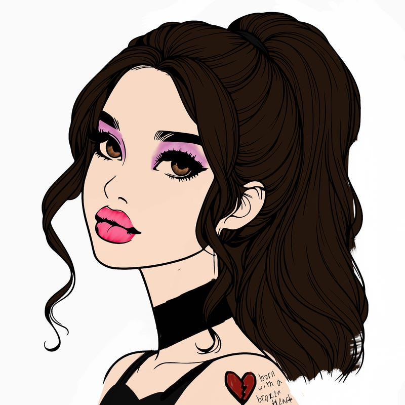 realistic girl with a ponytail on her hair and lips