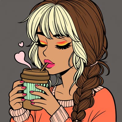 realistic girl drinking coffee