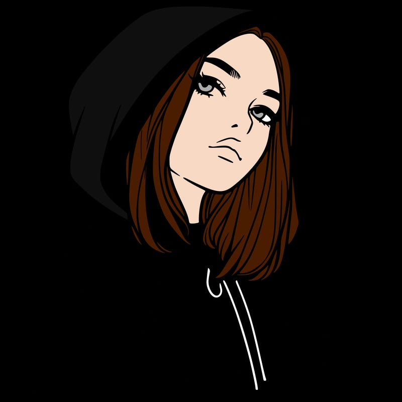 a realistic girl in a hoodie