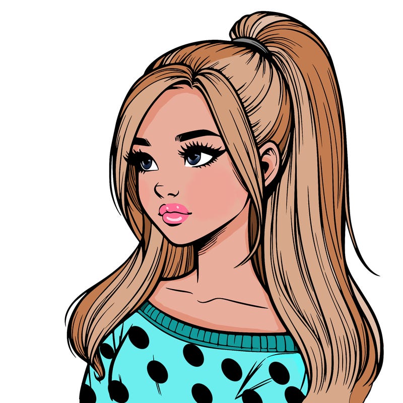 realistic girl with a high ponytail