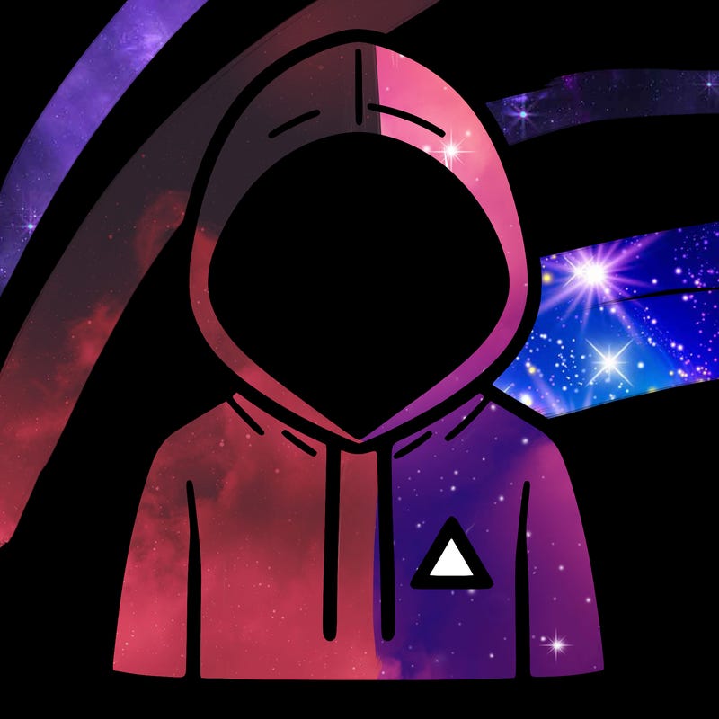 a person with non face waering a hoodie with a small triangle symbol