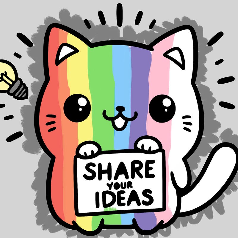a cute cat saying share your ideas