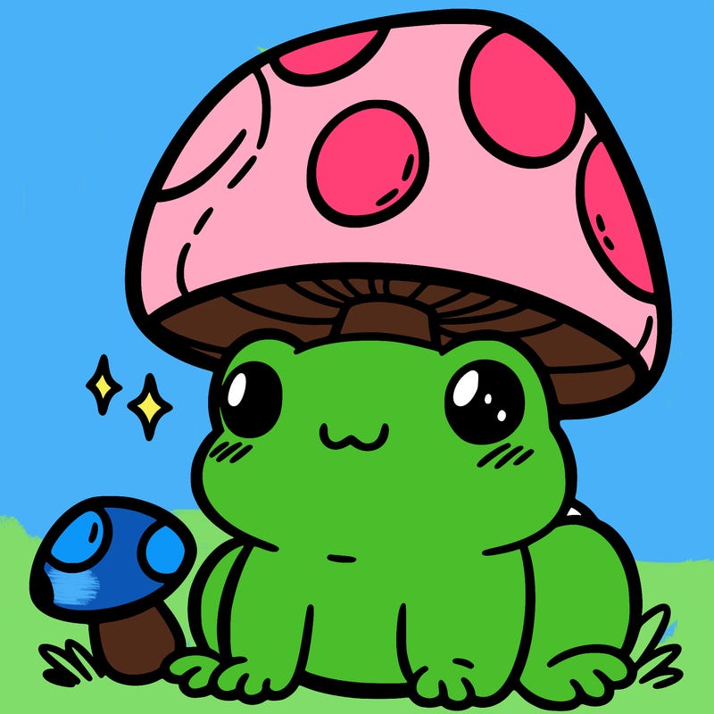 a cute frog with a mushroom hat