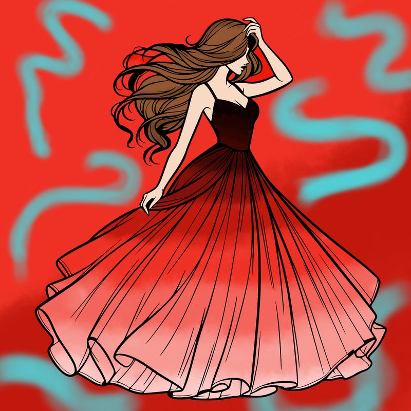 realistic woman with dress flowing in the wind