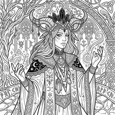 Step into a world of ancient mysticism and dark elegance with this captivating Gothic Shaman adult coloring page. Its intricate details and powerful imagery offer a deeply engaging and meditative artistic experience for seasoned colorists.