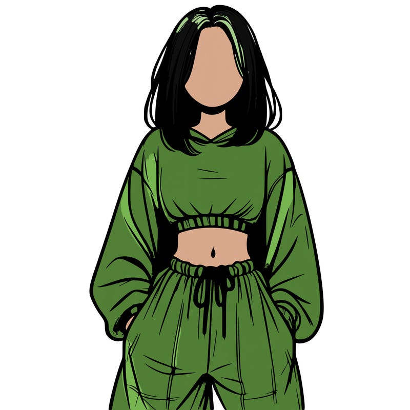 realistic girl faceless with baggy pants and a crop top
