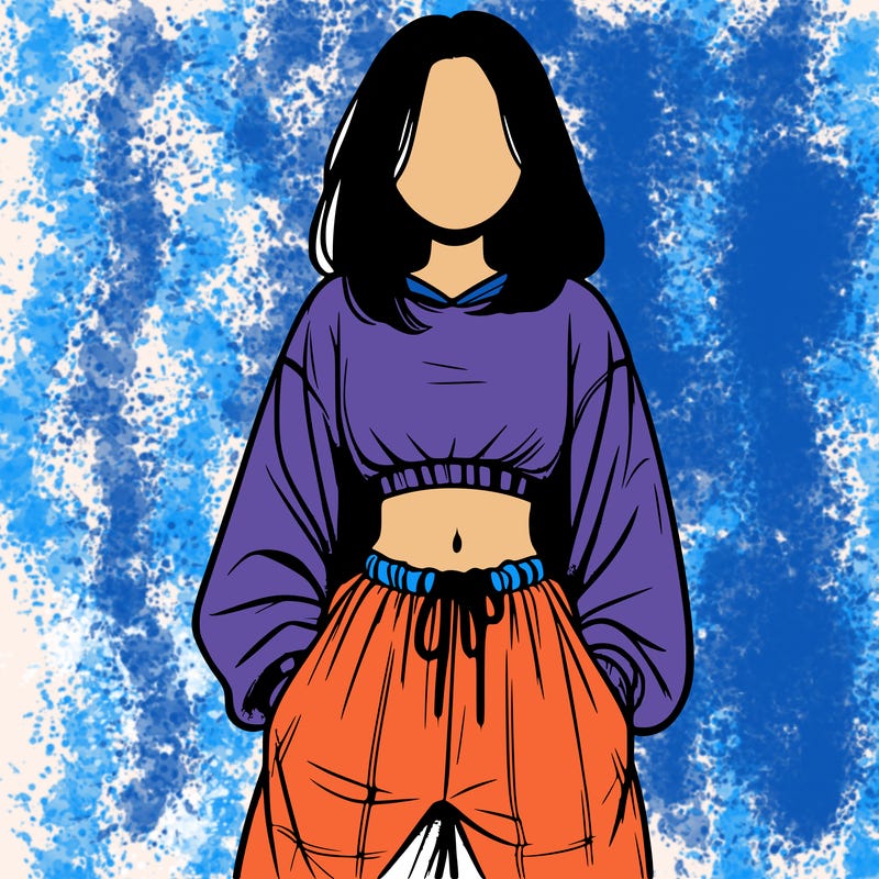 realistic girl faceless with baggy pants and a crop top