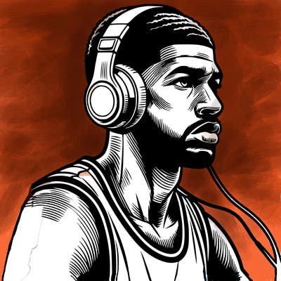 realistic basketball player with beats on