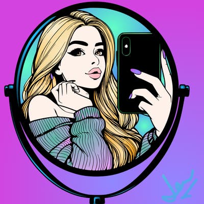 realistic girl taking mirror selfie beautiful