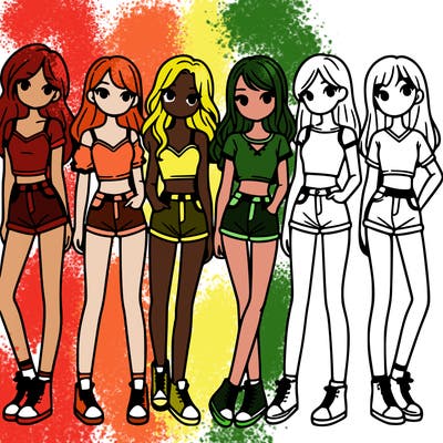 a group of girls wearing crop tops and shorts
