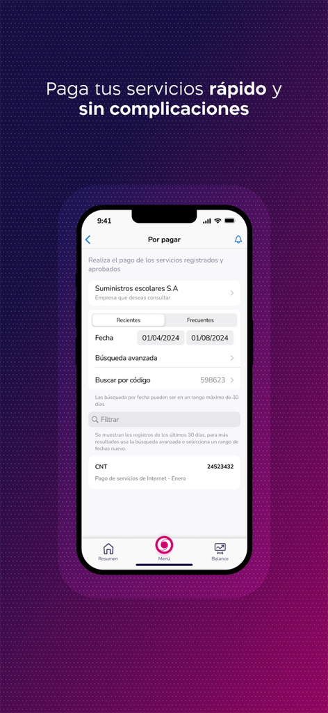 Empresas Banco Guayaquil - Mobile app interface for making business service payments on Empresas Banco Guayaquil