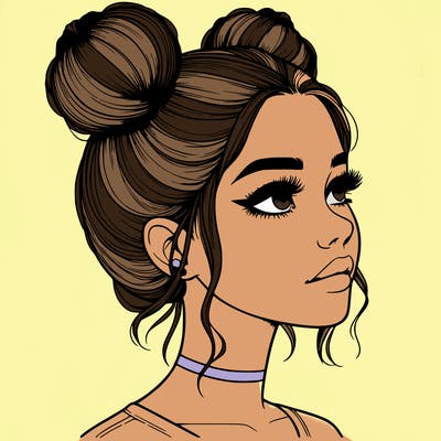 realistic girl with buns on the top of her head