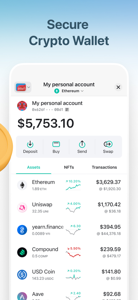 MEW crypto wallet: DeFi Web3 - MEW crypto wallet dashboard showing ethereum and defi assets with balance