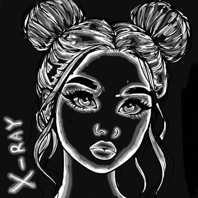 realistic girl with two buns on her hair and lips