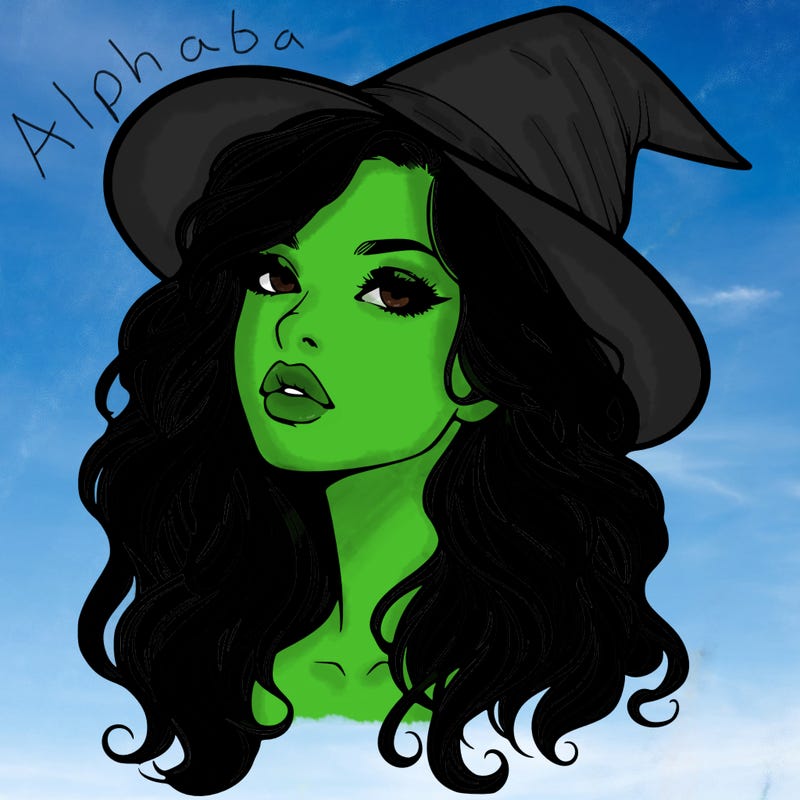 realistic witch girl with wavy hair and lips