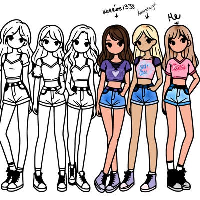 a group of girls wearing crop tops and shorts