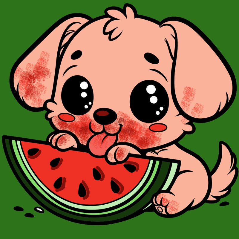 puppy eating watermelon