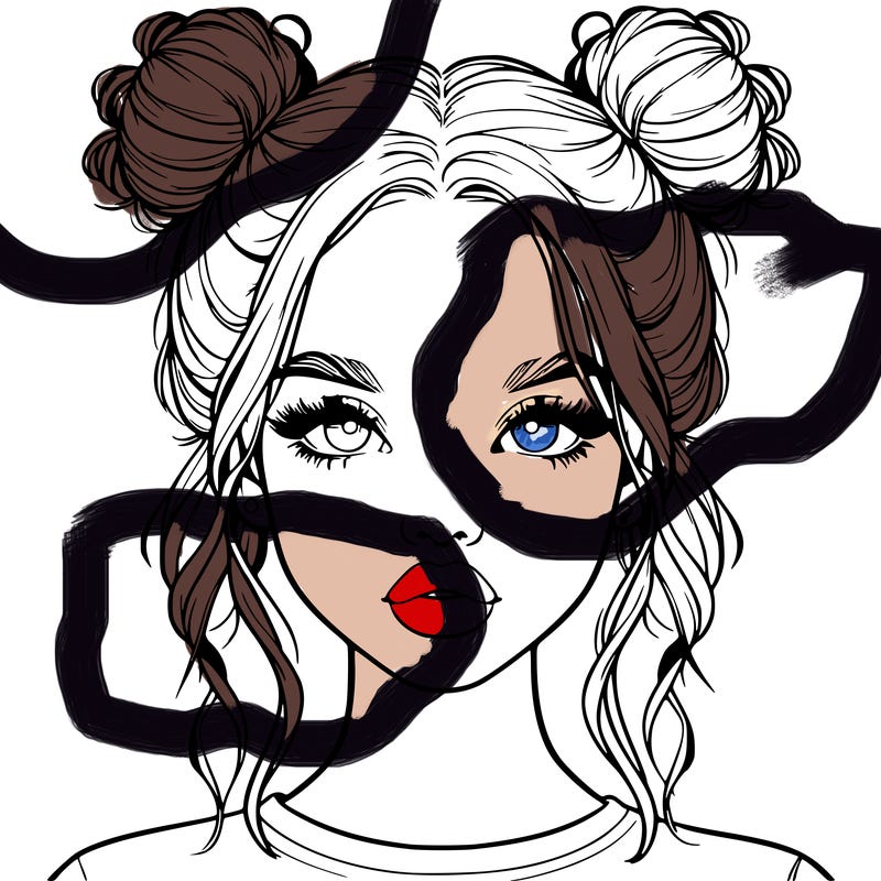 realistic girl with two buns in hair and lips