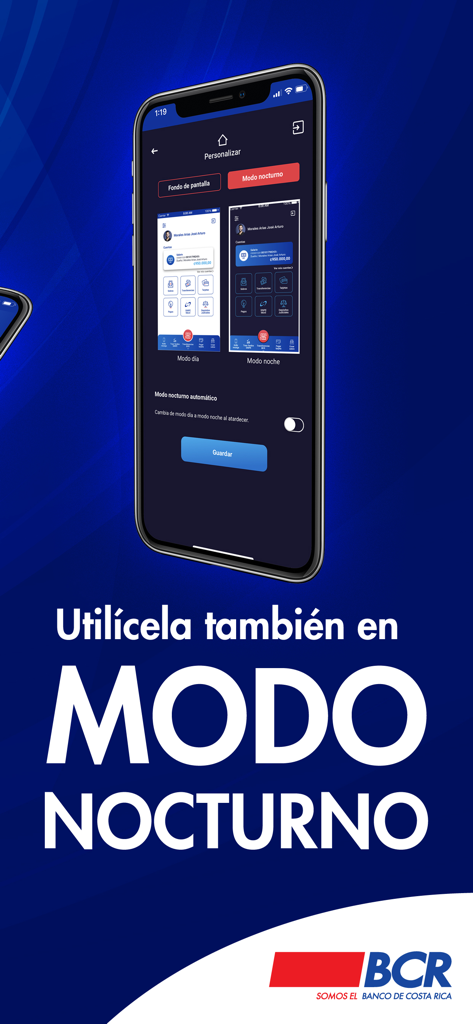 BCR Móvil - BCR Movil app interface featuring the dark mode setting on a smartphone