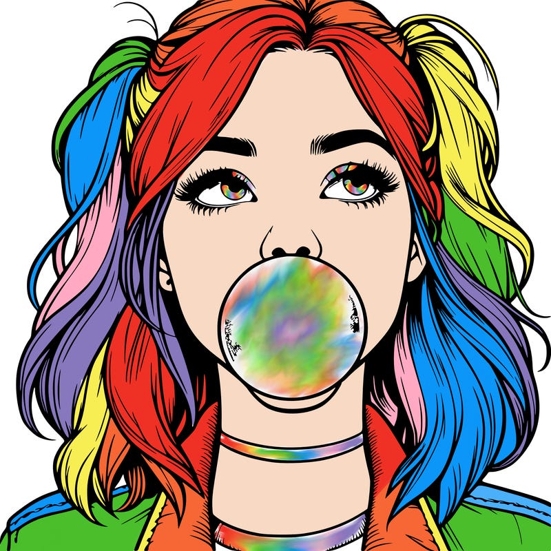 realististic girl blowing bubble -gum