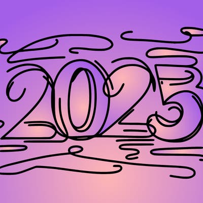 one line scrawled numbers sketch design “2025”