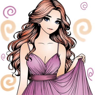 realistic girl in flowy silky prom dress