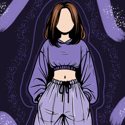 realistic girl faceless with baggy pants and a crop top