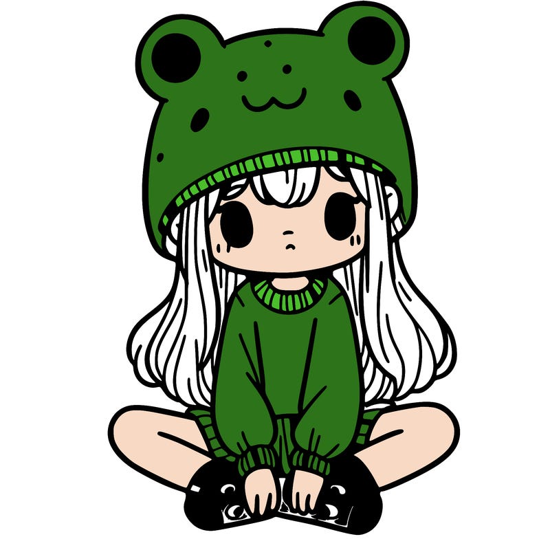 a girl wearing a frog hat and some frog socks