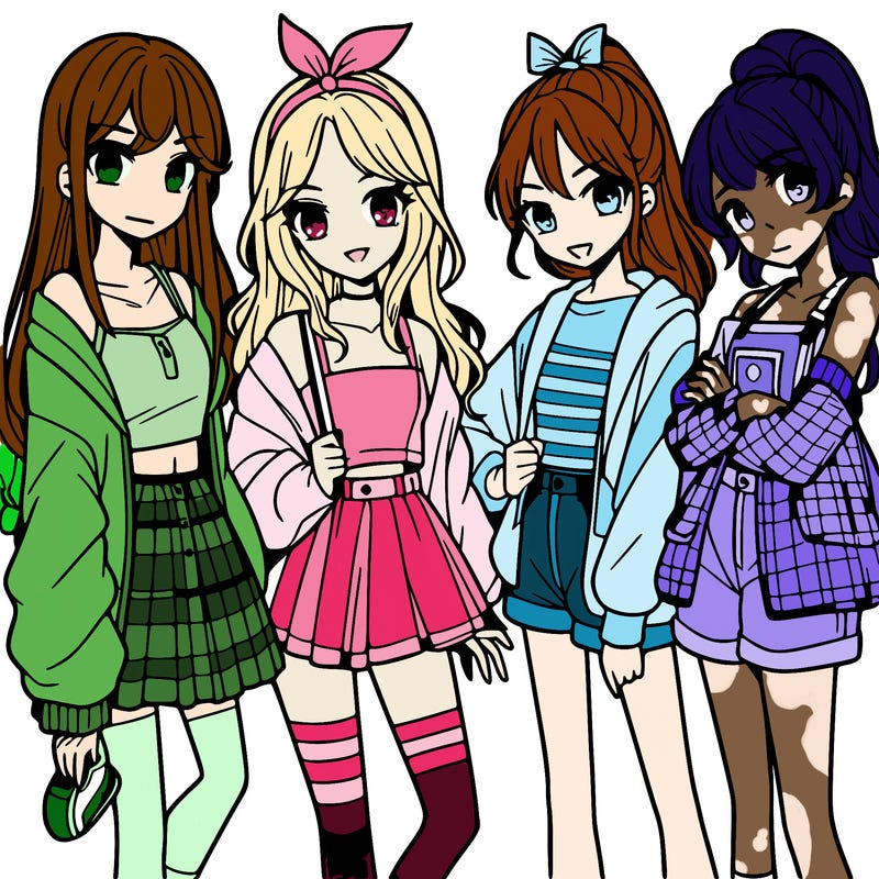 teen manga girls group of 4