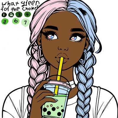 realistic girl with braided hair drinking boba