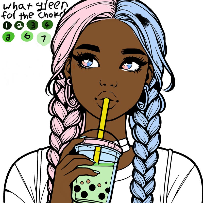realistic girl with braided hair drinking boba