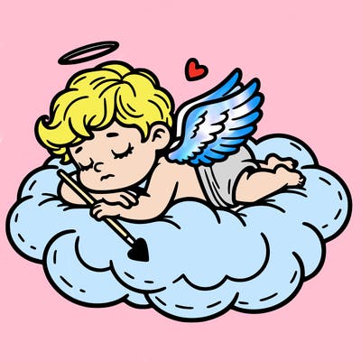 cupid asleep on a cloud