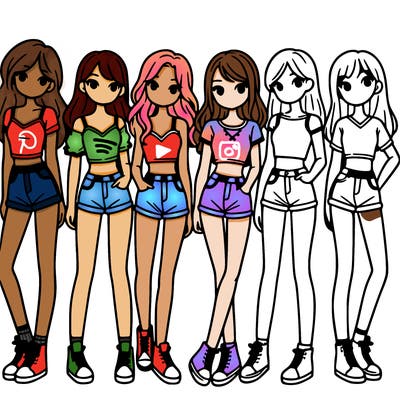 a group of girls wearing crop tops and shorts