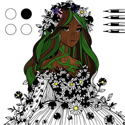 realistic girl with dress made out of flowers