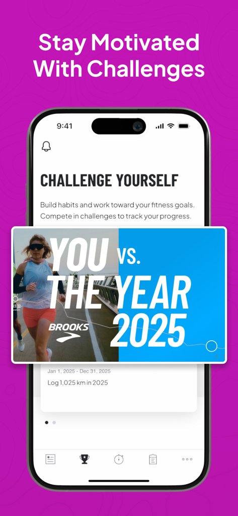 Tela de smartphone do aplicativo Map My Walk mostrando desafios de fitness para se manter motivado e acompanhar o progresso